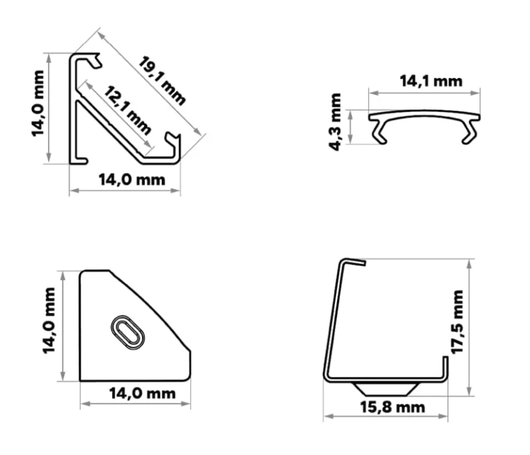PROFIL ALUMINIOWY DO TAŚMY Srebrny Narożny 2m + Klosz Mrożony Lumines