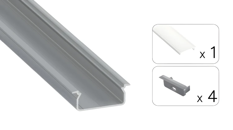 Profil Aluminiowy Do LED Srebrny Wpuszczany + Klosz Mrożony 2m Zestaw