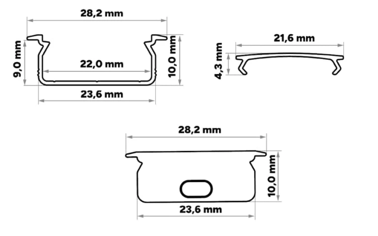 Profil Aluminiowy Do LED Srebrny Wpuszczany + Klosz Mrożony 2m Zestaw