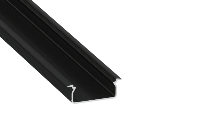 Profil Aluminiowy Do LED Czarny Wpuszczany + Klosz Transparentny 2m Zestaw
