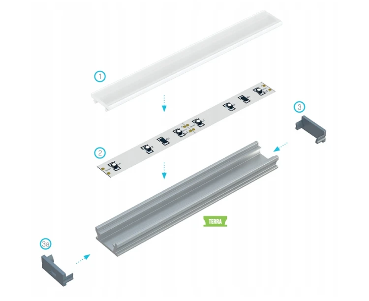 Profil LED Wodoodporny Biały Aluminiowy 2m Wpuszczany Do Łazienki + Klosz