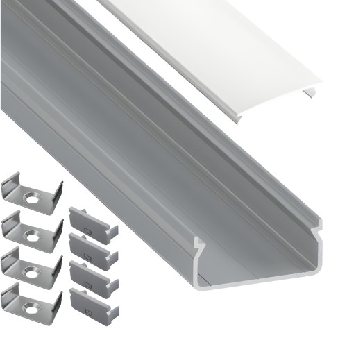 Profil Aluminiowy LED 2m Natynkowy Nawierzchniowy Do Taśmy z Kloszem Zestaw