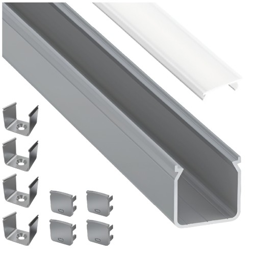 Profil Aluminiowy LED 2m Srebrny Natynkowy Nawierzchniowy Klosz Mrożony Zestaw
