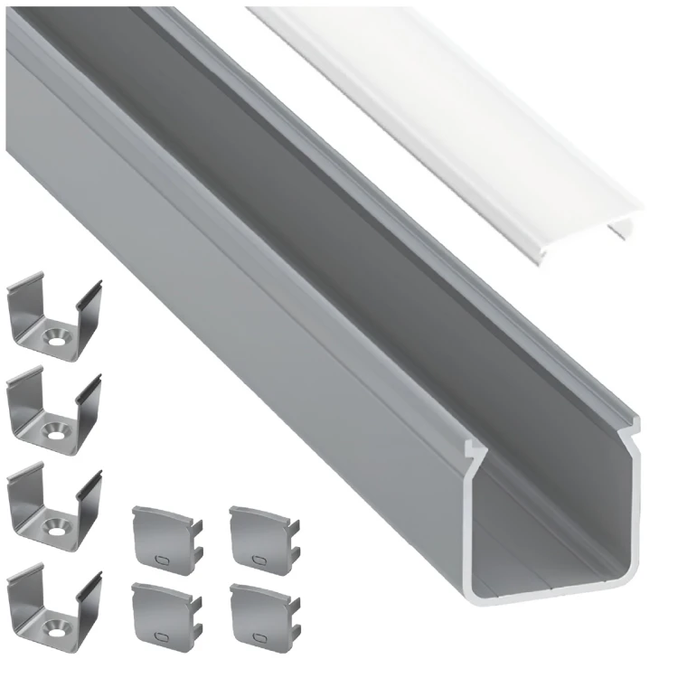 Profil Aluminiowy LED 2m Srebrny Natynkowy Nawierzchniowy Klosz Mrożony Zestaw