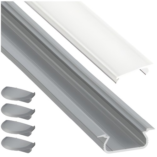 Profil Aluminiowy Do LED Srebrny Wpuszczany Podtynkowy Mrożony 2M Zestaw