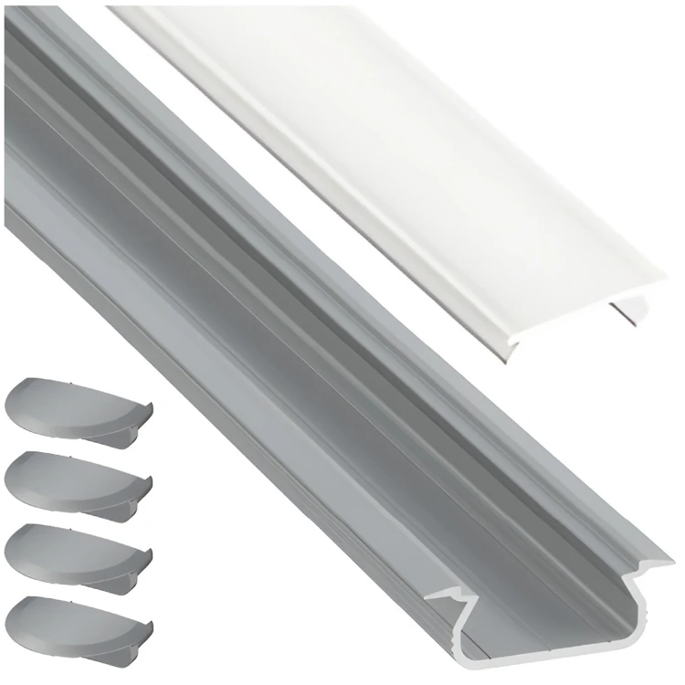 Profil Aluminiowy Do LED Srebrny Wpuszczany Podtynkowy Mrożony 2M Zestaw