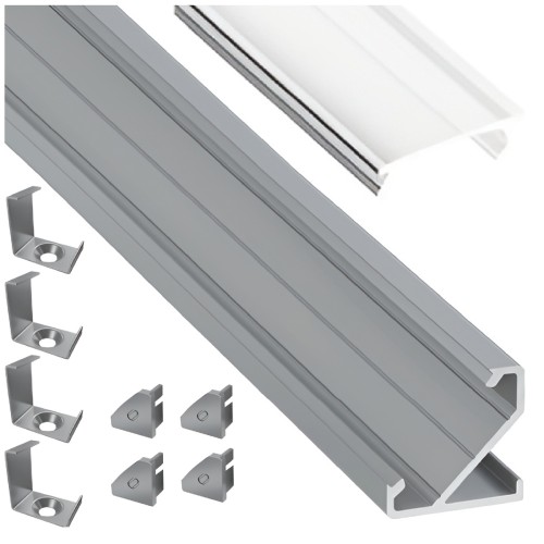 PROFIL ALUMINIOWY DO TAŚMY Srebrny Narożny 2m + Klosz Transparentny Lumines