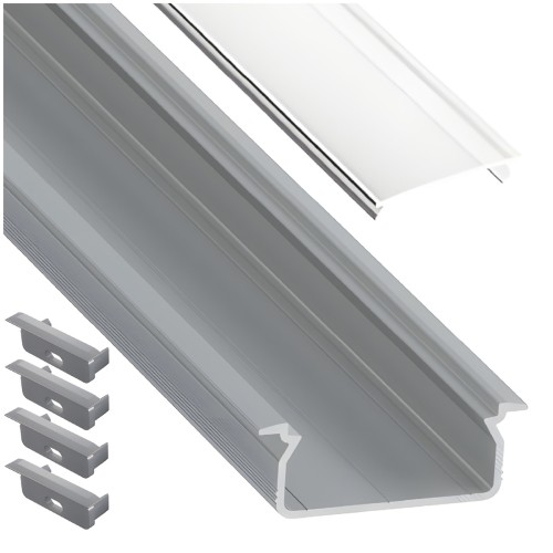 Profil Aluminiowy Do LED Srebrny Wpuszczany + Klosz Transparentny 2m Zestaw