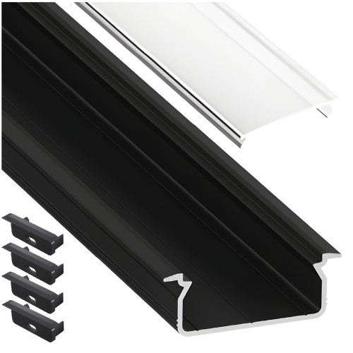 Profil Aluminiowy Do LED Czarny Wpuszczany + Klosz Transparentny 2m Zestaw