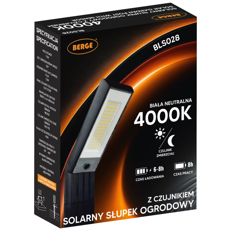 Zestaw 4x Lampy Solarne Ogrodowe LED Z Czujnikiem Zmierzchu Słupek Mocny