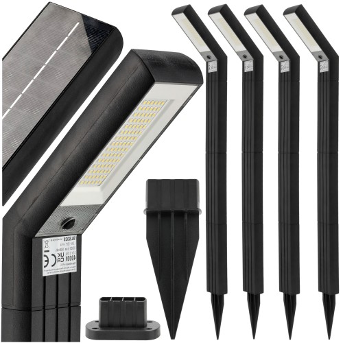 Zestaw 4x Lampy Solarne Ogrodowe LED Z Czujnikiem Zmierzchu Słupek Mocny