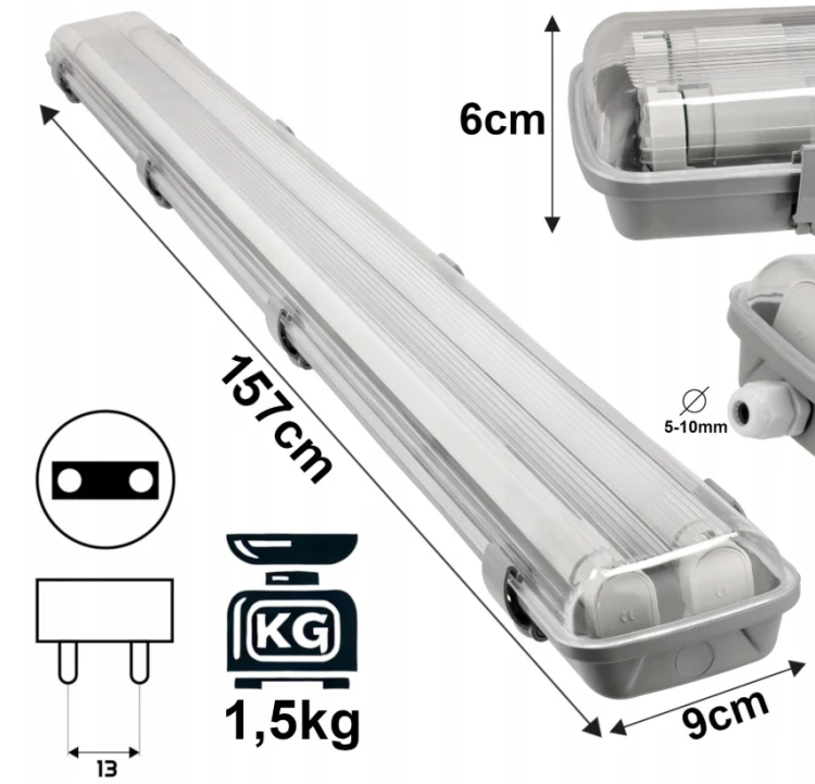 Lampa LED Oprawa Hermetyczna Natynkowa 150cm + Tuby LED 48W Zestaw
