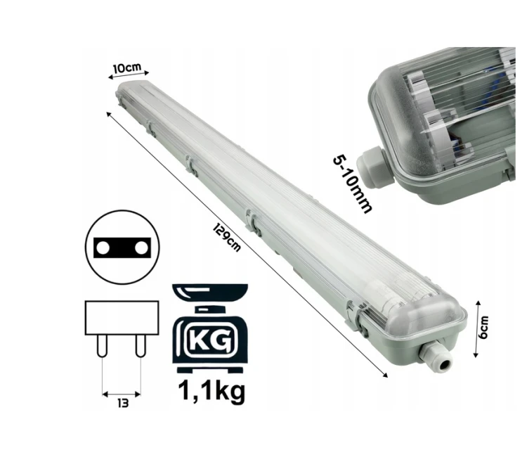 Oprawa Hermetyczna z Odbłyśnikiem 120cm 36W 3600lm 6000K +2x Świetlówki LED
