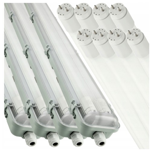ZESTAW 4x Oprawa Hermetyczna LED 120cm + Świetlówki Lampa Z Odbłyśnikiem ZESTAW