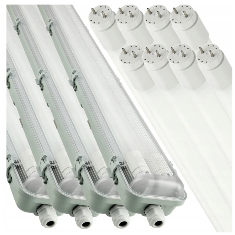 ZESTAW 4x Oprawa Hermetyczna LED 120cm + Świetlówki Lampa Z Odbłyśnikiem ZESTAW