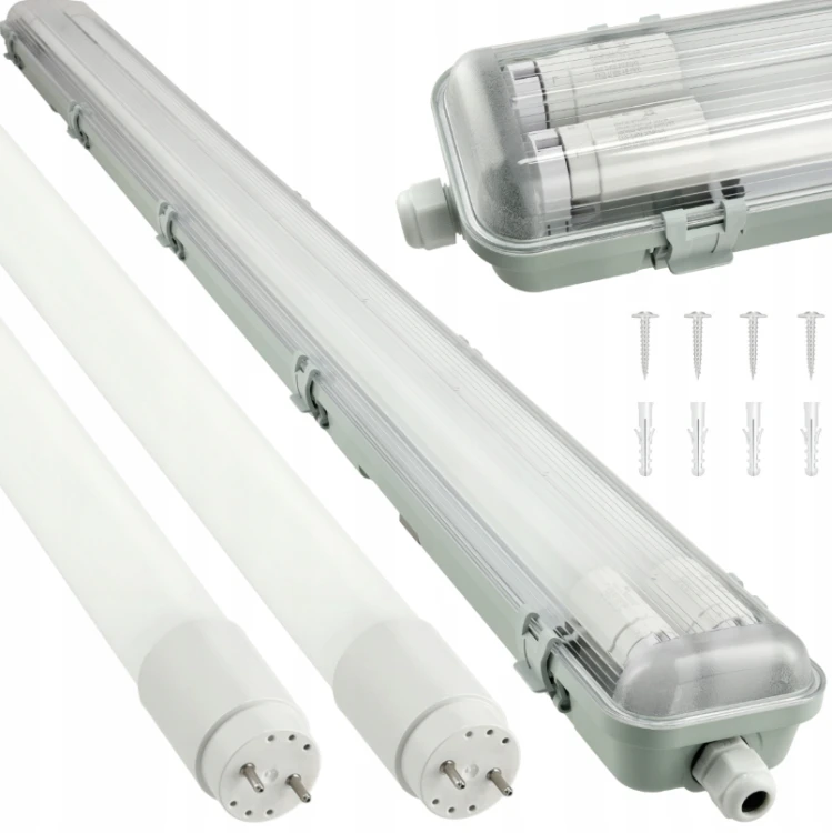 ZESTAW 4x Oprawa Hermetyczna LED 120cm + Świetlówki Lampa Z Odbłyśnikiem ZESTAW