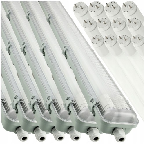 6x Oprawa Hermetyczna LED 120cm z Odbłyśnikiem + Świetlówki LED Do Garażu