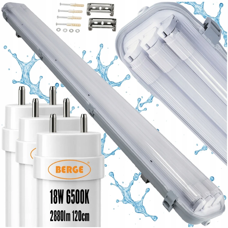 Oprawa Hermetyczna Lampa LED 120cm 54W 7290lm 6500K + 3x Tuby LED Premium