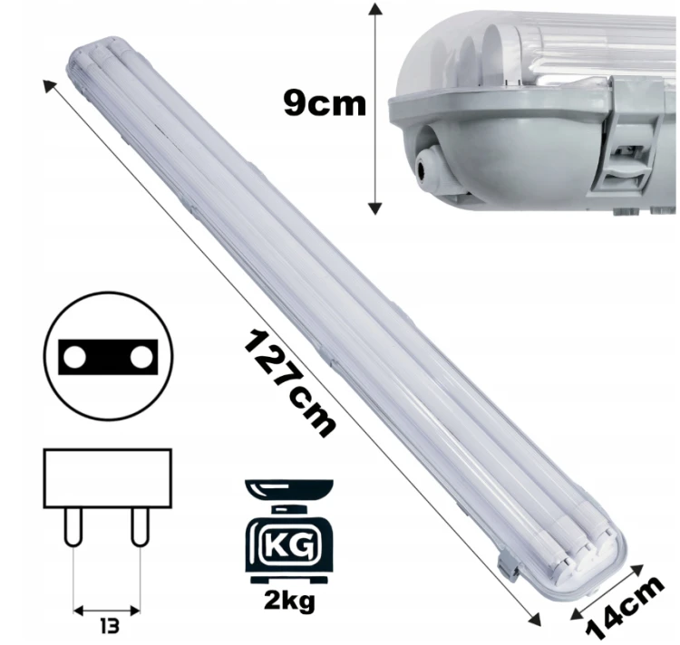 Oprawa Hermetyczna Lampa LED 120cm 54W 7290lm 6500K + 3x Tuby LED Premium