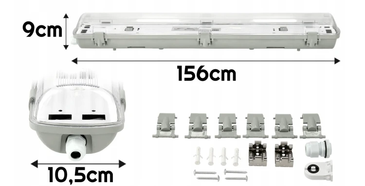 Oprawa Hermetyczna z Odbłyśnikiem 150cm do Garażu + 2x Świetlówki LED MOCNE