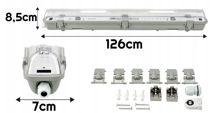Oprawa Hermetyczna LED 1x120 Blacha Natynkowa + Świetlówka Tuba LED Zestaw