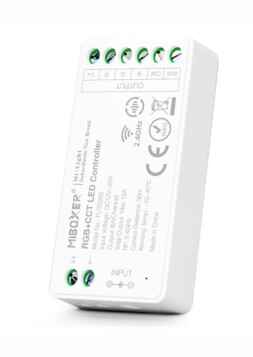 MiBoxer Sterownik Kontroler 12-24V 12A RF RGB+CCT FUT039S Odbiornik 2.4 GHz