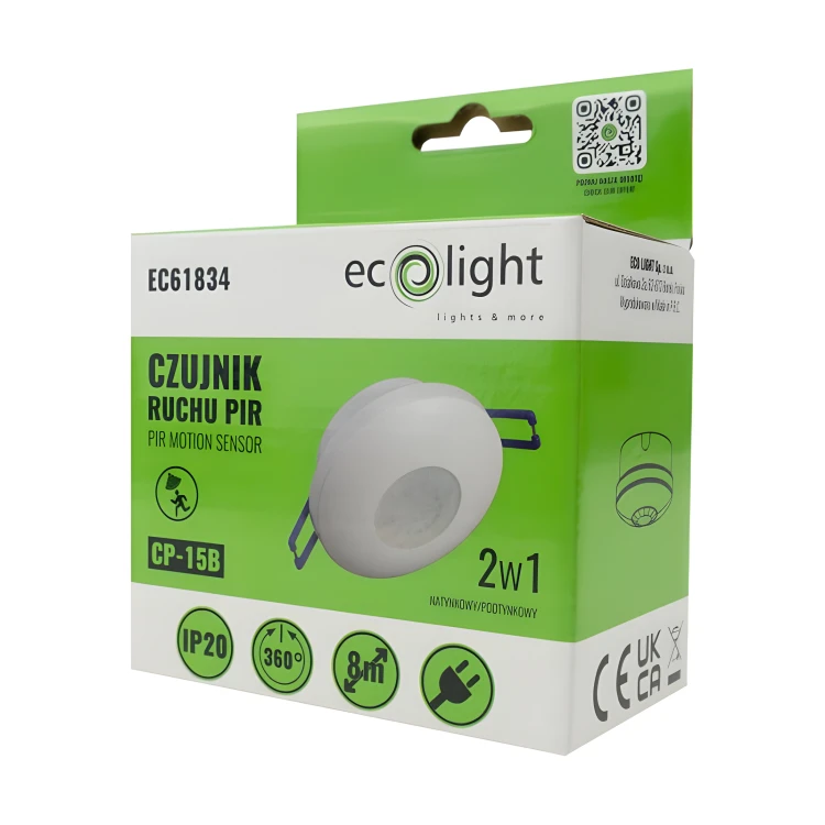 Czujnik Ruchu PIR Czujka LED 600W Natynkowa Podtynkowa Wpuszczana 360°
