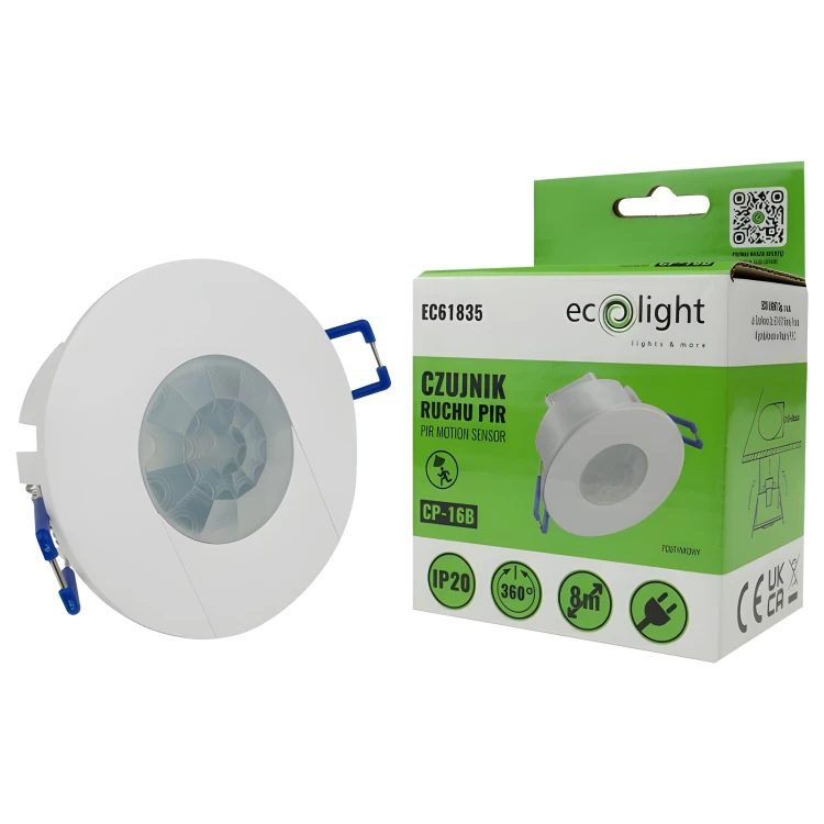 Czujnik Ruchu PIR Wpuszczany Podtynkowy Sensor Czujka 360° Regulowana LED