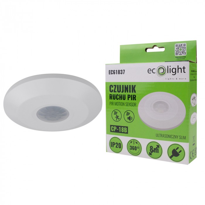 CZUJNIK RUCHU SUFITOWY CZUJKA DO WBUDOWANIA LED 360° ZMIERZCHU PODTYNKOWY
