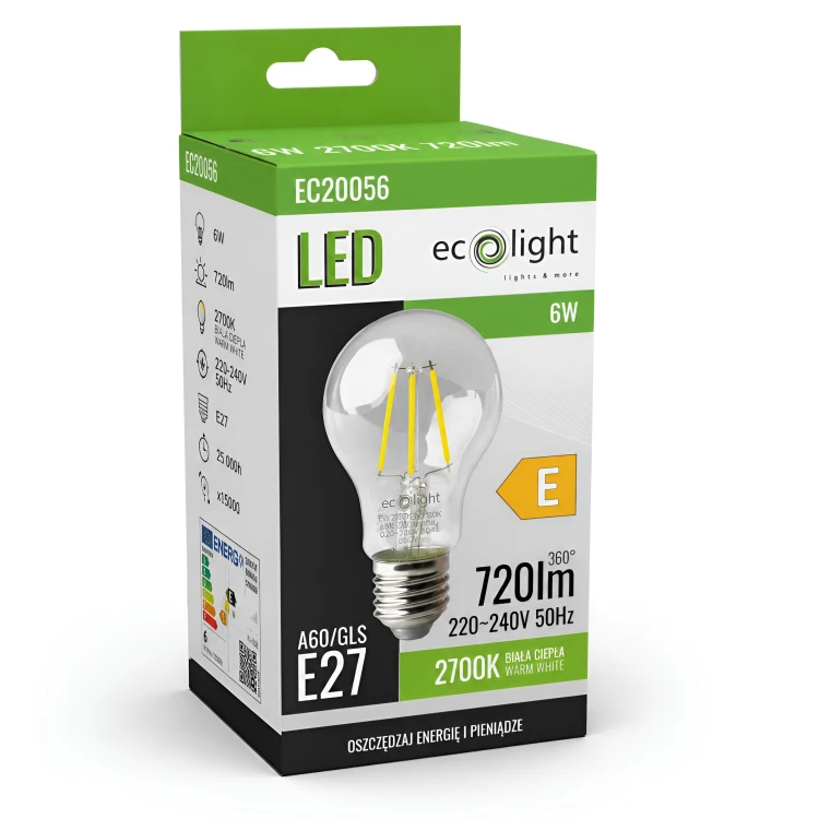 Żarówka LED E27 6W 720lm Filament Edison Retro Ozdobna Do Lamp 2700K Ciepła