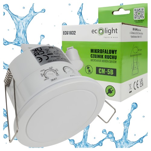 Czujnik Ruchu Czujka Mikrofalowy Hermetyczny IP65 2000W Regulowany 360°