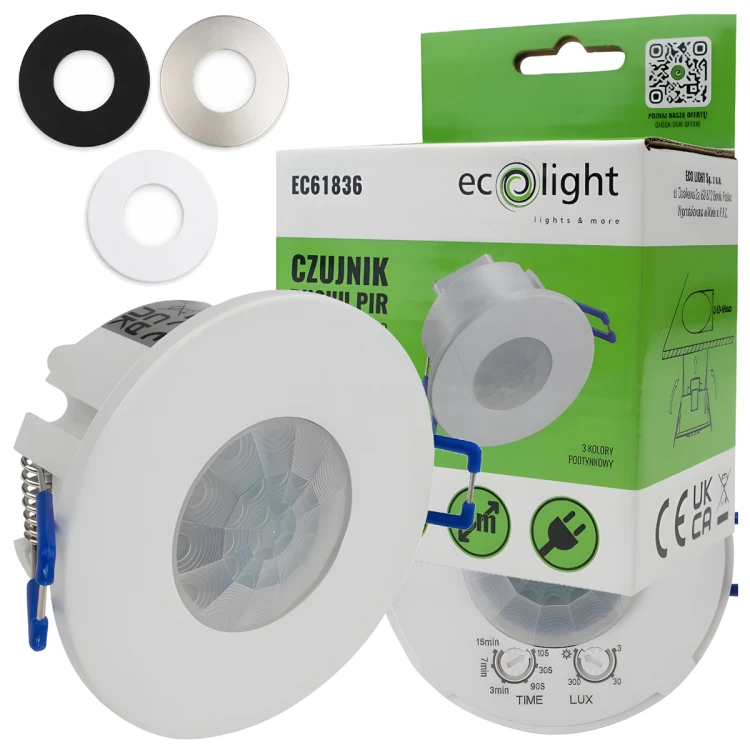 CZUJNIK RUCHU SUFITOWY CZUJKA DO WBUDOWANIA LED 360° ZMIERZCHU PODTYNKOWY