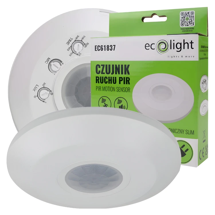 CZUJNIK RUCHU SUFITOWY CZUJKA DO WBUDOWANIA LED 360° ZMIERZCHU PODTYNKOWY