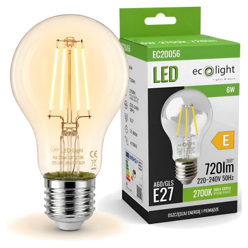Żarówka LED E27 6W 720lm Filament Edison Retro Ozdobna Do Lamp 2700K Ciepła