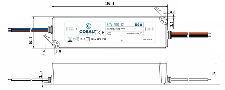 Zasilacz LED Hermetyczny Impulsowy CobaltElectro 12V 100W IP67 Wodoszczelny