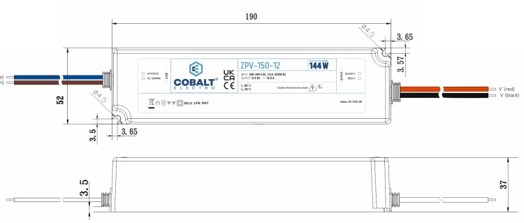 Zasilacz LED Hermetyczny Impulsowy CobaltElectro 12V 144W IP67 Wodoszczelny