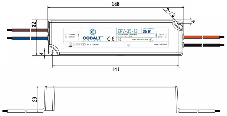 Zasilacz LED Hermetyczny Impulsowy CobaltElectro 12V 35W IP67 Wodoszczelny