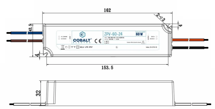 Zasilacz LED Hermetyczny Impulsowy CobaltElectro 12V 60W IP67 Wodoszczelny