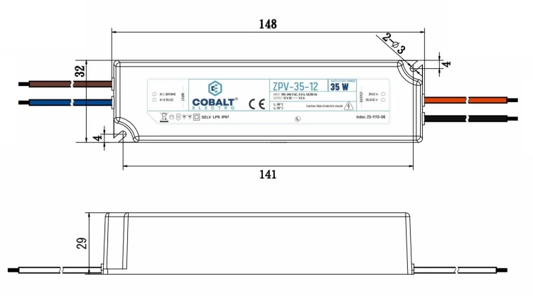 Zasilacz impulsowy CobaltElectro ZPV 24V 36W IP67