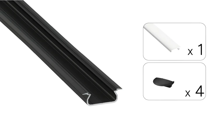 PROFIL Aluminiowy Do Taśma LED Czarny Wpuszczany Klosz Mleczny 2M zestaw