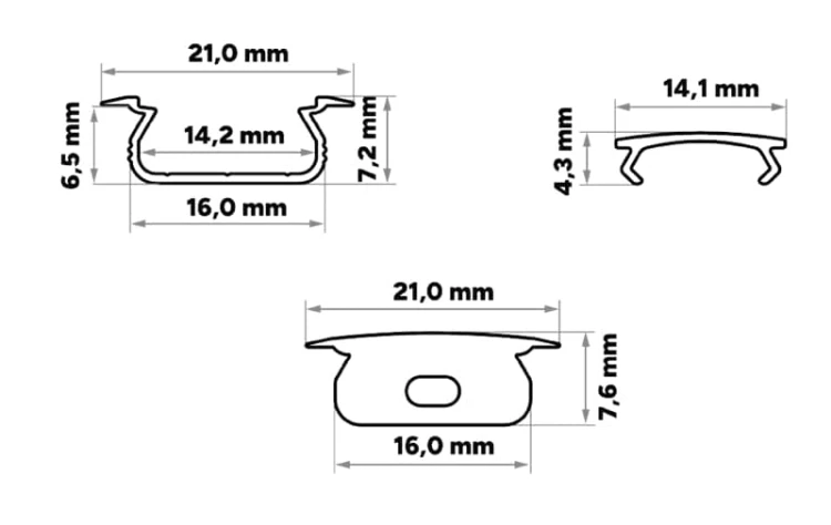 PROFIL Aluminiowy Do Taśma LED Czarny Wpuszczany Klosz Mleczny 2M zestaw