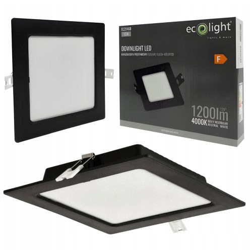 Panel Plafon LED Podtynkowy 12W 1200lmM Barwa Neutralna ECOLIGHT Czarny