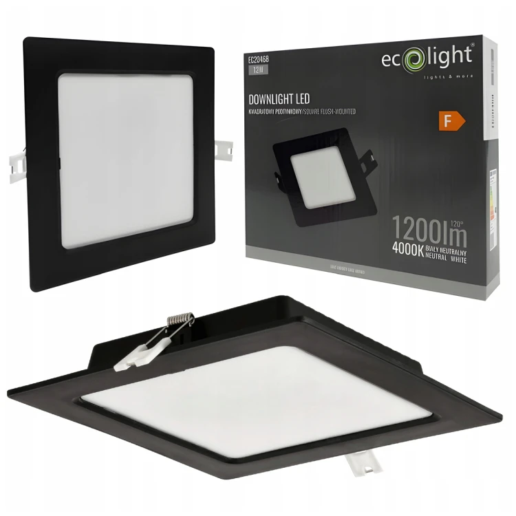 Panel Plafon LED Podtynkowy 12W 1200lmM Barwa Neutralna ECOLIGHT Czarny