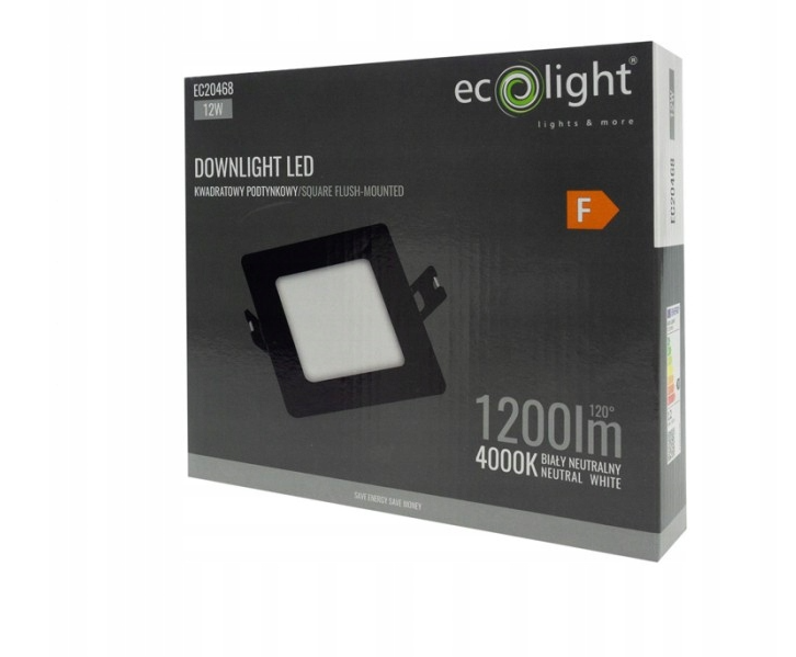 Panel Plafon LED Podtynkowy 12W 1200lmM Barwa Neutralna ECOLIGHT Czarny