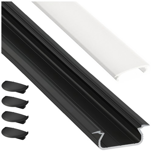 PROFIL Aluminiowy Do Taśma LED Czarny Wpuszczany Klosz Mleczny 2M zestaw