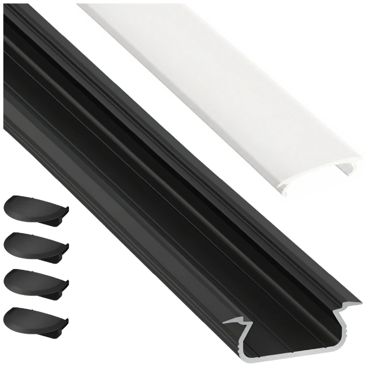 PROFIL Aluminiowy Do Taśma LED Czarny Wpuszczany Klosz Mleczny 2M zestaw