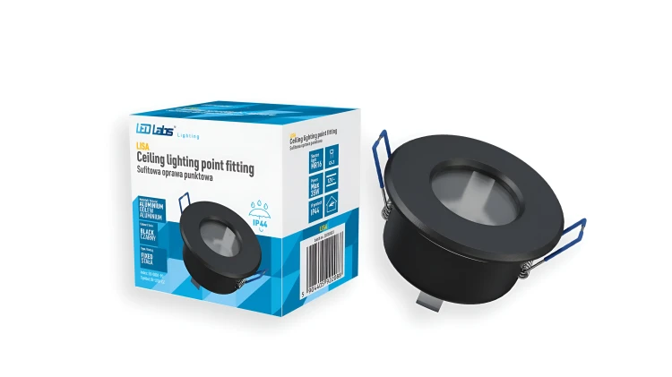 Oprawa Halogenowa Hermetyczna GU10 MR16 LED IP44 Podbitka Czarna Oczko