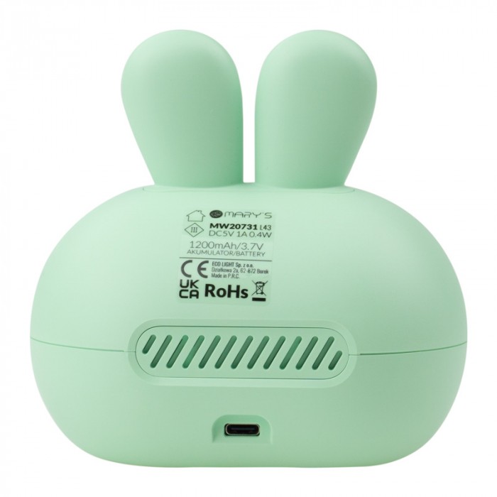 Budzik Królik Zielony Lampka Nocna dla Dziecka Dziecięca Prezent Zajączek