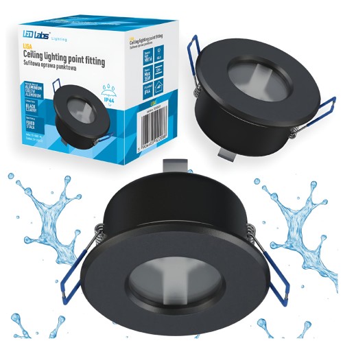 Oprawa Halogenowa Hermetyczna GU10 MR16 LED IP44 Podbitka Czarna Oczko