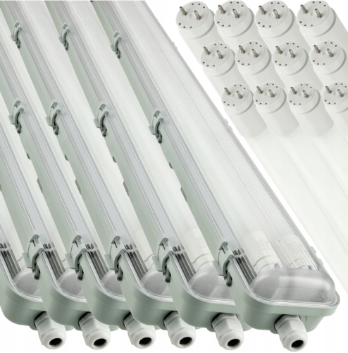 6x Oprawa Hermetyczna LED 120cm z Odbłyśnikiem + Świetlówki LED Do Garażu